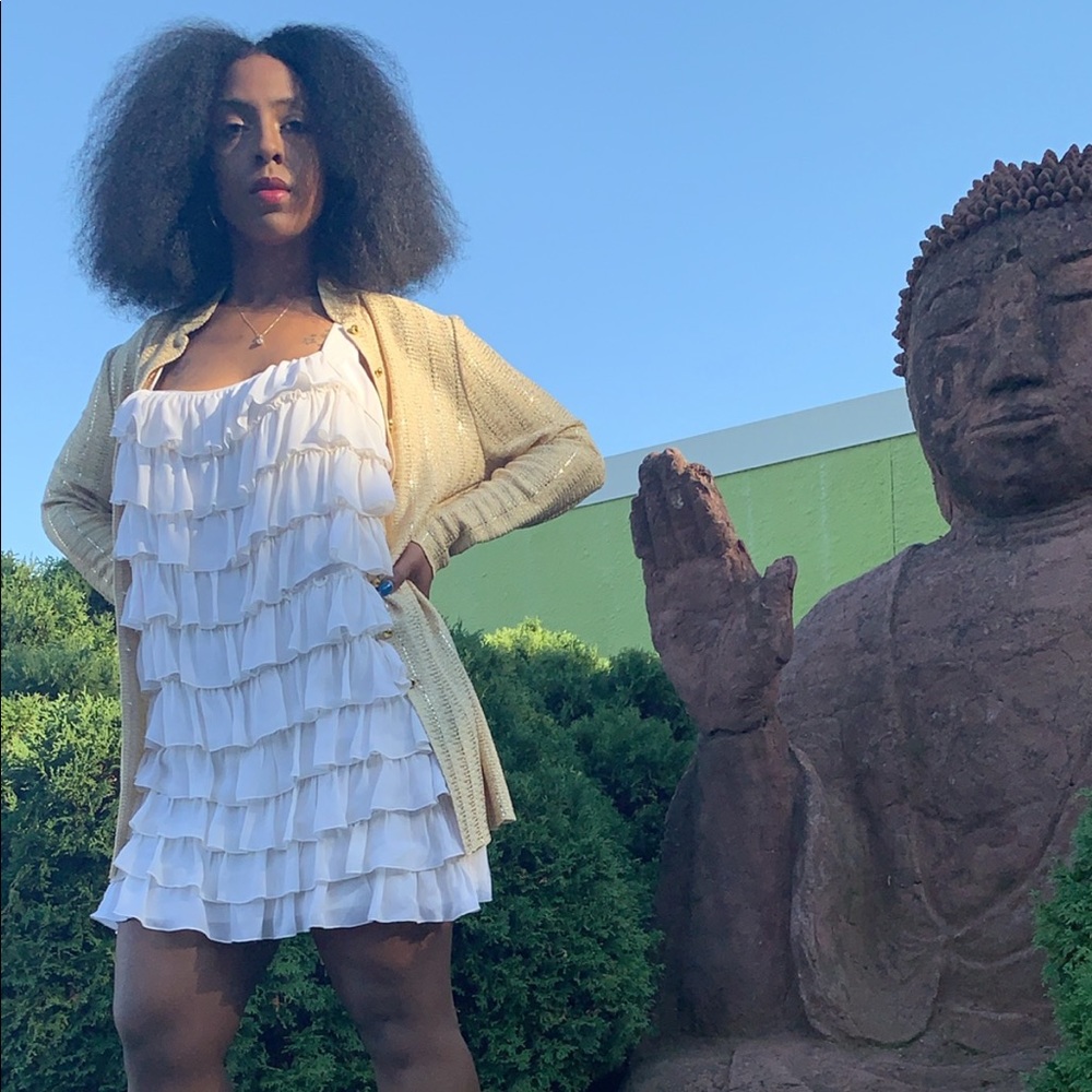 White 100% silk ruffle dress - Picture 3 of 8